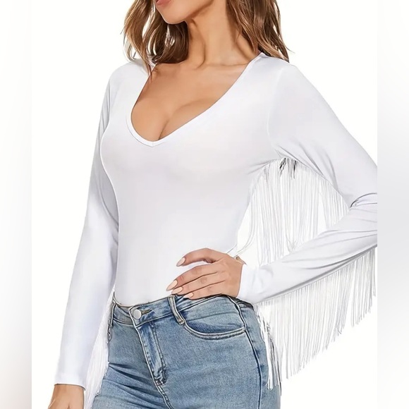 Western Fringe trimmed white bodysuit NWT - Picture 2 of 5